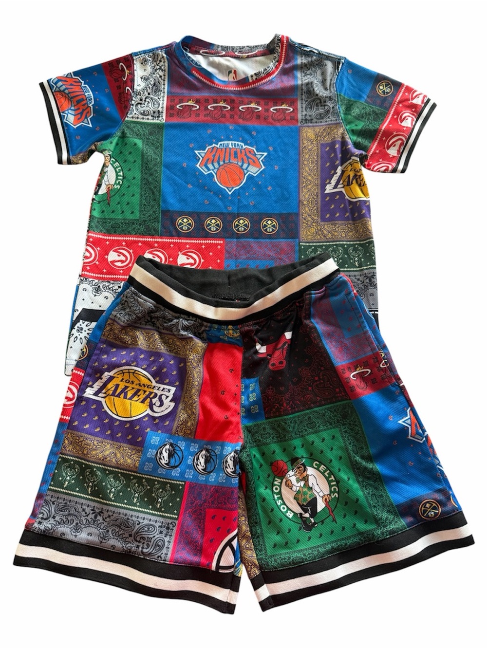 NBA Black Drawstring Waist Shorts with Multicolor Inner Lining